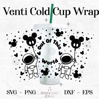 Astronaut for Cold Cups 24oz SVG, Mouse Ears Balloon Cold Cup Wrap Svg, Space Wrap Svg, Astronaut Mouse Balloon Wrap Svg