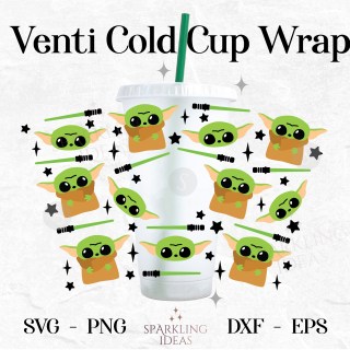 Baby Yoda Wrap For Cold Cups 24oz SVG Lightsaber Jedi Mandalorian 