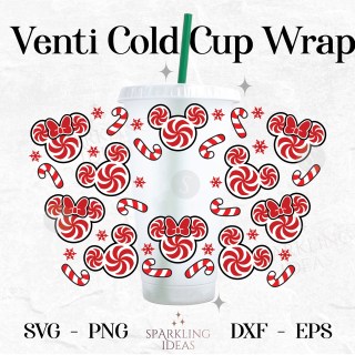 Mouse Christmas Candy Ears Wrap For Cold Cups 24oz SVG, Mouse Ears Christmas Candy Cane Christmas Candy Wrap Mouse Ears Candy