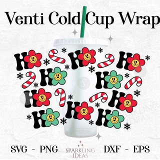 Groovy Christmas Wrap For Cold Cups 24oz SVG Retro Mouse Flower Cold Cup Ho Ho Ho Christmas Mouse Peppermint