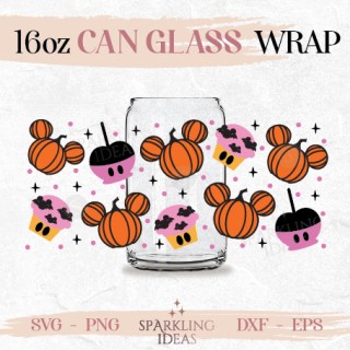 Mouse Trick or Treat Can glass Wrap SVG 16oz Halloween Mouse Ears Sweet Treats svg