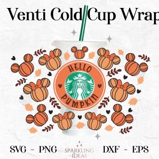 Hello Fall Mouse Wrap For Cold Cups SVG Mouse Ears Pumpkins Cold Cup Mouse Ears Pumpkin Mouse Fall Autumn Leaves Pumpkin Season
