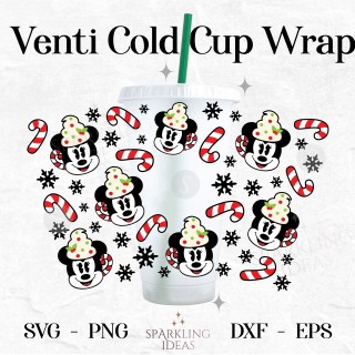 Girls Mouse Ears Hot Cocoa Christmas Wrap for Cold Cup 24oz SVG Mouse Hot Drink Mug Holiday Christmas Wrap Mouse Head Cocoa