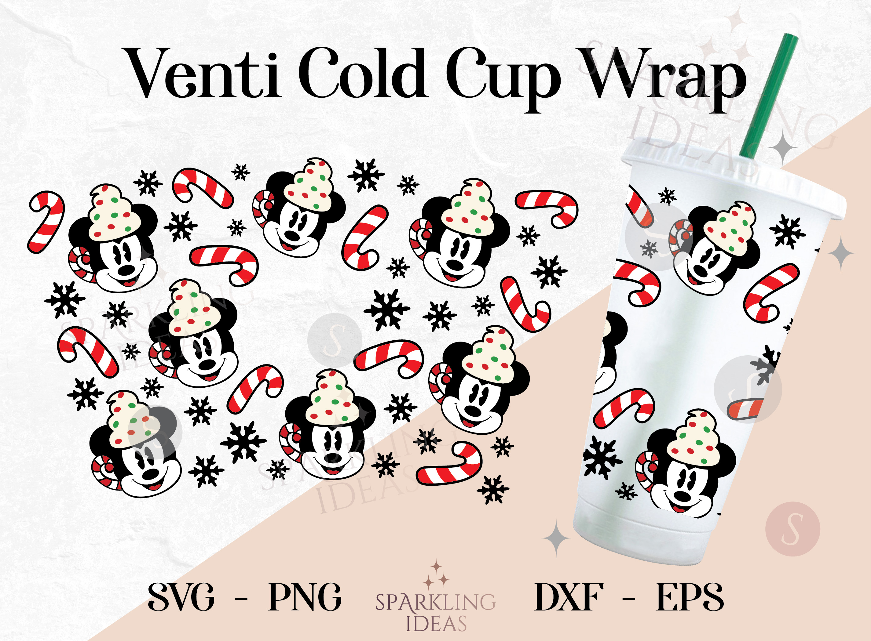 Mouse Ears Hot Cocoa Christmas Wrap for Cold Cup 24oz SVG, Mouse Ears Hot Drink Mug Cold Cup Svg, Holiday Christmas Wrap Svg, Mouse Head Cocoa SVG - Image 2