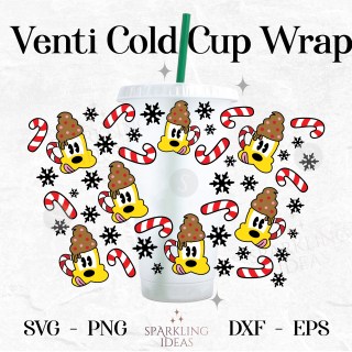 Pluto Hot Cocoa Christmas Wrap for Cold Cup 24oz SVG Christmas Hot Drink Mug Cold Cup Holiday Christmas Pluto Snacks Mouse Ears Friends
