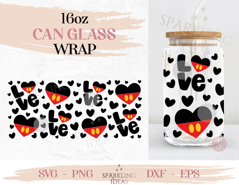 Love Mouse Can glass wrap SVG 16oz, Mouse Heart Glass Svg, Valentines Mouse Glass svg, Mouse Valentine's day Wrap Svg - Image 2