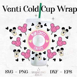 Mouse Cotton Candy Wrap For Cold Cups 24oz SVG Mouse Snacks Mouse Ears Main Street Coffee Inspired