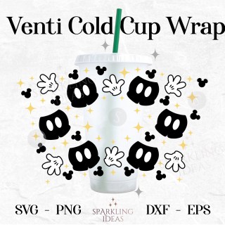 Mouse Black Pants Cold Cups 24oz SVG, Mouse Gloves Cold Cup Wrap Svg, Mouse Hands Wrap Svg, Mouse Ears