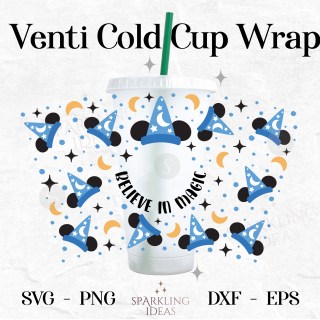 Believe in Magic Wrap For Cold Cups 24oz Mouse Sorcerer Ears