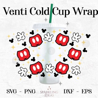 Mouse Red Pants Cold Cups 24oz SVG, Mouse Gloves Cold Cup Wrap Svg, Mouse Hands Wrap Svg, Mouse Ears Svg