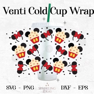 Mouse Ears Cupcakes Cold Cups 24oz SVG, Mouse Headband Cold Cup Wrap Svg, Mouse Ears Bow Wrap Svg