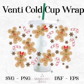 Christmas Gingerbread Mouse Ears Wrap For Cold Cups 24oz SVG Mouse Gingerbread Cookie Cold Cup Holiday Christmas Mouse Ears Peppermint