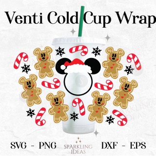 Mouse Santa Ears Wrap For Cold Cups 24oz SVG Mouse Ears Gingerbread Cookie Cold Cup Holiday Christmas Wrap Mouse Ears Peppermint