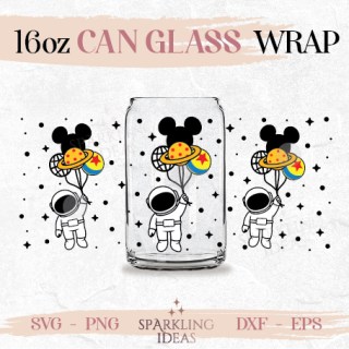 Astronaut And Planets Ballon Glass Can glass wrap SVG 16oz Mouse Ears Balloon Space Wrap Astronaut Balloons