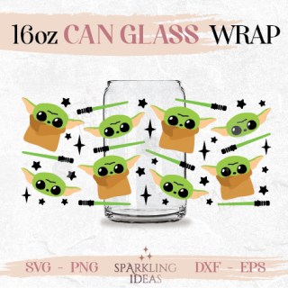 Baby Yoda Can glass SVG 16oz Mandalorian Libbey Glass Svg Grogu Wrap