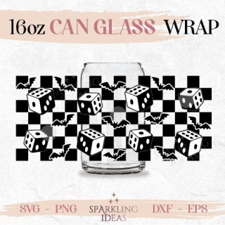 Checkered Dice Can glass SVG 16oz Oogie Boogie Halloween Movie Glass Svg Spooky Halloween Jack Wrap