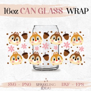 Chip and Dale Can glass SVG 16oz Tsum Tsum Glass Svg Double Trouble Wrap