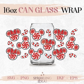 Christmas Candy Ears Can glass16oz Christmas Glass Mouse Christmas Candy Canes Wrap Svg