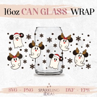 Christmas Reindeer Mouse Ears Can glass SVG 16oz Christmas Ghost Mouse Ears Christmas