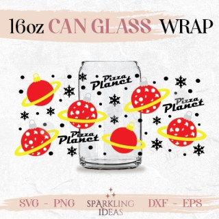 Pizza Planet Christmas Balls Can glass SVG 16oz Christmas Ornament Glass Alien Pizza planet Inspired Ornament Wrap Svg