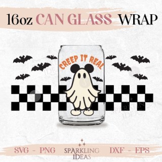 Creep it Real Halloween Can glass SVG 16oz Mouse Ears Halloween Mouse Ghost ears Wrap