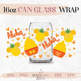 Dole Whip Can glass SVG 16oz Pineapple Mouse Ears Glass Summer Snack Wrap