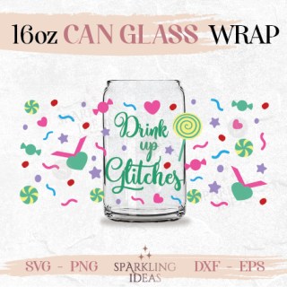 Drink up Glitches Can glass wrap SVG 16oz My hero Medal Glass Vanellope Candies Little girl Wrap Svg