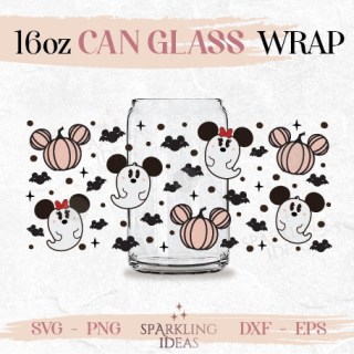 Halloween Mouse Ghost Can glass SVG 16oz Mouse Pumpkins Ears Bat  Wrap
