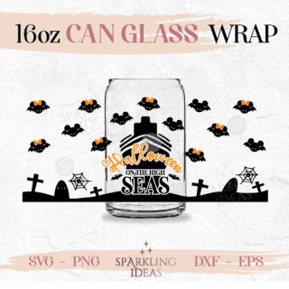 Halloween on the High Seas Can glass SVG 16oz Mouse Halloween Cruise Wrap