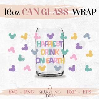 Happiest drink on Earth Can glass wrap SVG 16oz Mouse Head Retro Mouse Ears