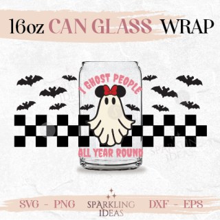 I Ghost people All year Round Can glass wrap SVG 16oz Halloween Mouse Ghost Bat Glass