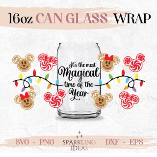 t's the most Magical time of the Year Can glass SVG 16oz Mouse Christmas Lights Glass Mouse Gingerbread Wrap