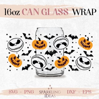 Jack Pumpkins Can glass wrap SVG 16oz, Creepy Halloween SVG Wrap, Skellington Beer Glass SVG, Pumpkin King SVG