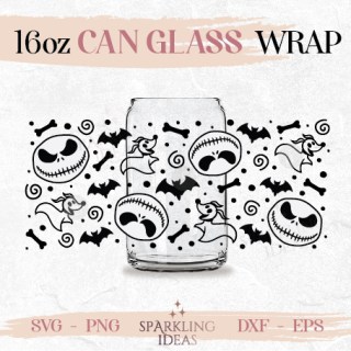 Jack and Zero Can glass wrap SVG 16oz, Jack Can Wrap Svg Creepy Halloween  Skellington Beer Glass Dog Zero