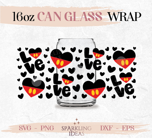Love Mouse Can glass wrap SVG 16oz, Mouse Heart Glass Svg Valentines Mouse Mouse Valentine's day