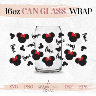 Love Mouse Ears Can glass wrap SVG 16oz Valentines Mouse Girls Glass Mouse Valentine's day Wrap
