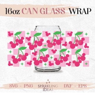 Checkered Mouse Cherries Can glass wrap SVG 16oz Mouse Ears Cherry Glass Cherry Ears