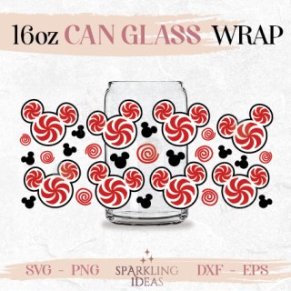 Mouse Christmas Candy Ears Can glass wrap SVG 16oz Christmas Mouse Ears GlassCandy Cane Swirl