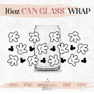 Mouse Gloves Can glass wrap SVG 16oz, Magic Kingdom Glass Mouse Hands Glass Mouse Ears
