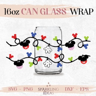 Mouse Christmas Ornaments Can glass SVG 16oz Mouse Christmas Lights Glass Mouse Ears Christmas