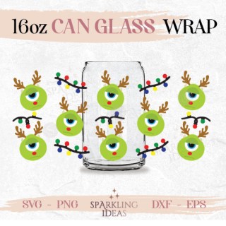 Mike Reindeer Can glass wrap SVG 16oz, Mike Christmas Lights Glass Can Svg, Mike Monster Reindeer SVG, Christmas Reindeer Svg