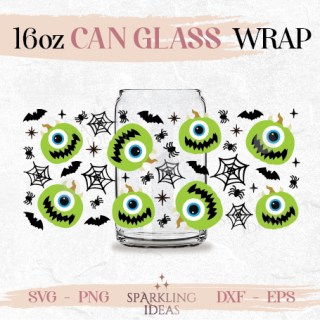 Mike Pumpkin Halloween Can glass wrap SVG 16oz Monster Halloween Glass Halloween Mike Monster Wrap