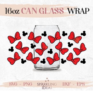 Mouse Bow Can glass wrap SVG 16oz Magic Kingdom Mouse Ears Glass Red Bow Mouse