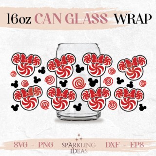 Mouse Girls Christmas Candy Ears Can glass wrap SVG 16oz Christmas Mouse Bow Mouse Ears Candy Cane Swirl