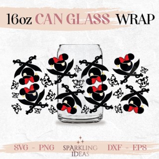 Mouse Girls Pirate Can glass wrap SVG 16oz, Mouse Pirate Hat Glass A Pirate's Life Mouse Ears