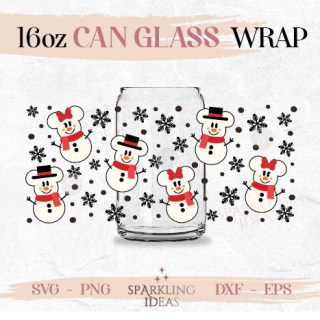 Snowman Ears Christmas Can glass wrap SVG 16oz Snowman Mouse Ears Christmas