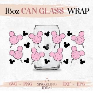 Mouse Cotton Candy Can glass wrap SVG 16oz Mouse Ears Mouse Snacks