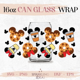 Mouse Donuts Can glass wrap SVG 16oz Mouse Ears Donuts Mouse Snack Mouse Ears Coffee