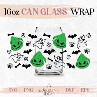 Oogie and Dog Zero Can glass wrap SVG 16 oz, Boogie Glass Can Svg, Spooky Season Can Wrap Svg, Halloween Jack SVG Wrap, Dice Beer Glass SVG, Boogie Man SVG, Zero SVG