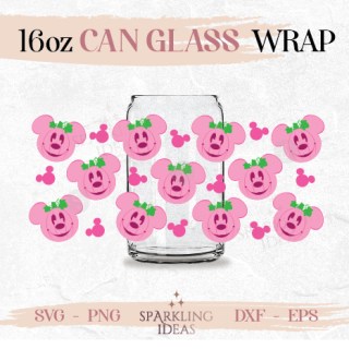 Pink Mouse Pumpkin Can glass wrap SVG 16oz Girls Mouse Ears Pink Fall Pumpkin Beer Glass Pumpkin Season